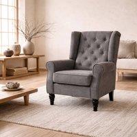 Wyld Haus Keri Molo Snow Flannel Dark Grey Wingback Accent Chair Button Tufting