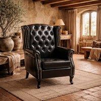 Wyld Haus Nana Bafa Black Wingback Accent Chair Chesterfield Tufting Nailhead