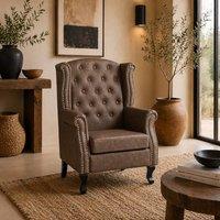 Wyld Haus Selato Brown Chesterfield Style Wingback Accent Chair Faux Leather