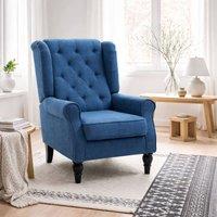 Wyld Haus Blue Wingback Accent Chair Button Tufting & Snow Flannel Upholstery