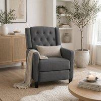 Wyld Haus Lino Microfibre Charcoal Grey Button Tufted Wingback Recliner Armchair