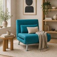 Wyld Haus Rekele Linen Feel Dark Blue Single Sleeper Chair in Teal