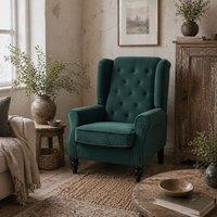 Wyld Haus Dona Green Velvet Feel Wingback Accent Armchair Diamond Button Tufted