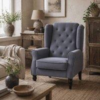 Wyld Haus Vanola Grey Velvet Feel Retro Wingback Armchair Diamond Button Tufted