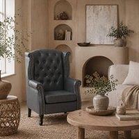 Wyld Haus Radima Grey Faux Leather Chesterfield Wingback Accent Armchair