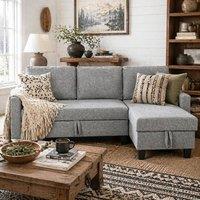 Wyld Haus Fima Light Grey Fabric 3 Seater Sofa Bed Reversible Chaise & Storage