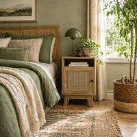 Wyld Haus Vini Raba Natural Wood Bedside Table Narrow Rattan Drawer & Cupboard