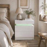Wyld Haus Rema High Gloss White Bedside Table 2 Drawers 16 Colour LED Lighting