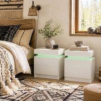 Wyld Haus Nisu Set of 2 High Gloss White Bedside Tables LED Lighting & Storage