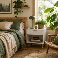 Wyld Haus Sedora Vela White & Gold Tone Bedside Table Ribbed Drawer & Shelf