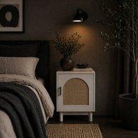 Wyld Haus Luna White Wooden Rattan Bedside Table Arched Door Adjustable Shelves