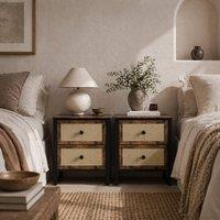 Wyld Haus Lamilu Vesa Set of 2 Rustic Brown Industrial Bedside Tables 2 Drawers