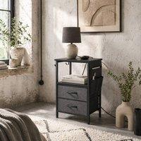 Wyld Haus Pado Black Metal Bedside Table Integrated Charging Station & Grey