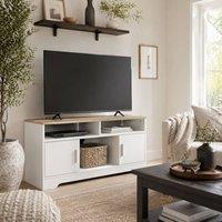 Wyld Haus Tadori 105cm White & Wood TV Console 2 Doors Open Shelves