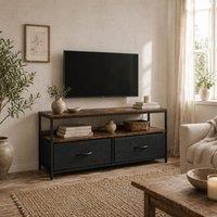 Wyld Haus Lelo 98cm Rustic Brown & Black TV Stand 2 Foldable Fabric Drawers