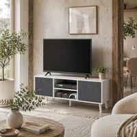 Wyld Haus Nirona 110cm White & Grey TV Cabinet Removable Fabric Drawers