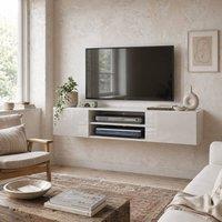 Wyld Haus Lumipa 140cm High Gloss White Floating TV Cabinet Open Shelves