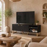 Wyld Haus Baseva 140cm Black Marble Effect TV Unit Fluted Doors & Gold Finger