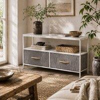 Wyld Haus Avavale 98cm White & Light Grey TV Stand 2 Foldable Fabric Drawers