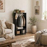 Wyld Haus Beladell Small Black Open Wardrobe on Lockable Wheels Hanging Rail