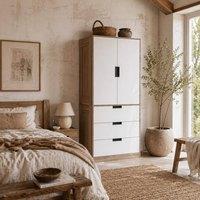 Wyld Haus Coracasa 2 Door Wardrobe Hanging Rail & 3 Drawers White & Brown