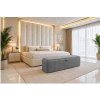 SOFT SNOOZE BEDS Ottoman Storage Box Chesterfield Velvet Blanket Toy Box Footstool in Grey | Size: 90 cm x 35 cm