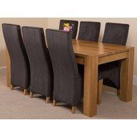 Thats Furniture Kuba 180 x 90 cm Chunky Oak Dining Table & 6 Lola Fabric Chairs in Black