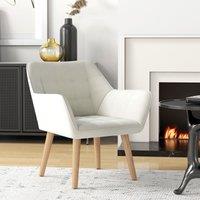 HOMCOM Velvet-Feel Accent Chair with Arms Slanted Back Wood Legs in Cream