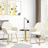 HOMCOM Modern Accent Chair Set of 2 Upholstered Armchair Cream White