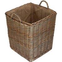 Red Hamper Tall Square Lined Wicker Log Basket With Hessian Lining in Brown | Size: Large