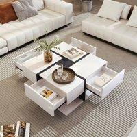 Merax Square Coffee Table with 4 Drawers & Storage Shelf in White