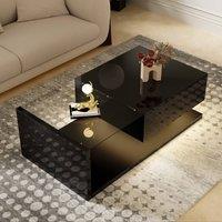 Merax 105cm High-Gloss Coffee Table with Tempered Glass & LED Lights in Black