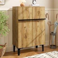 Merax Entryway 60cm Minimalist Shoe Cabinet with Adjustable Shelves in Light Oak