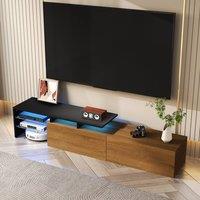Merax 170cm TV Cabinet with LED Lights & Glass Shelves in Natural