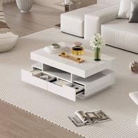 Merax 80cm Rectangular High-Gloss Coffee Table with LED Lights & 4 Drawers in White