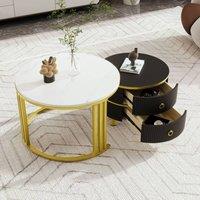 Merax Modern 2-Piece Nesting Coffee Table Set with Marble Effet Tabletop in Black