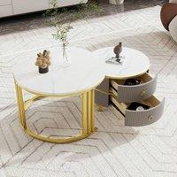 Merax Modern 2-Piece Nesting Coffee Table Set with Marble Effet Tabletop in Grey