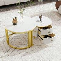 Merax Modern 2-Piece Nesting Coffee Table Set with Marble Effet Tabletop in White