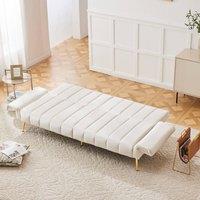 Merax Modern Convertible Velvet Sofa Bed with Adjustable Back & Armrests in Beige