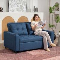 HOMCOM 2 Seater Pull Out Sofa Bed with Pockets for Living Room Dark Blue