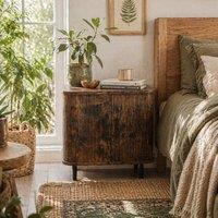 Wyld Haus Pasaba Brown Nordic Bedside Table Tambour Sliding Door & Metal Legs