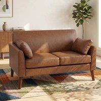 HOMCOM 2 Seater Sofa, 132 cm Modern Small Sofa with Solid Wood Legs, Brown