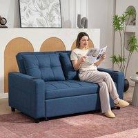 HOMCOM 2 Seater Pull Out Sofa Bed with Pockets for Living Room, Dark Blue