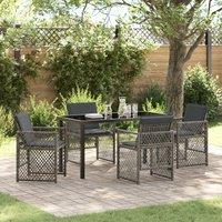 Berkfield Home 5 Piece Garden Dining Set with Cushions Grey Poly Rattan