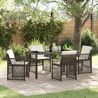 Berkfield Home 5 Piece Garden Dining Set with Cushions Brown Poly Rattan in Black