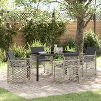 Berkfield Home 5 Piece Garden Dining Set with Cushions Light Grey Poly Rattan in Black