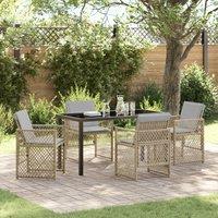 Berkfield Home 5 Piece Garden Dining Set with Cushions Beige Poly Rattan
