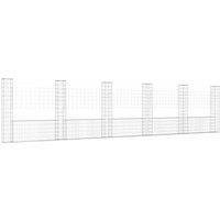 Berkfield Home U-shape Gabion Basket with 6 Posts Iron 620x20x150 cm in Silver | Size: 620 x 20 x 150 cm