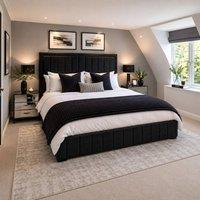 Stratus Interiors Nina Tall Panel Headboard Bed Frame with Metal Gas Lift Storage in Black | Size: Single