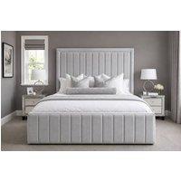 Stratus Interiors Nina Tall Panel Headboard Bed Frame with Metal Gas Lift Storage in Silver | Size: Single